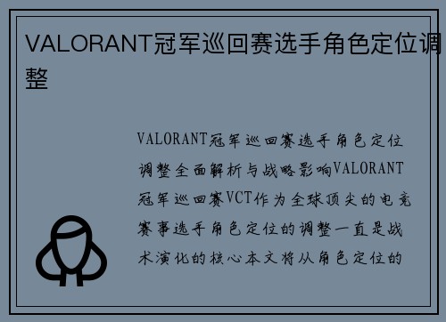 VALORANT冠军巡回赛选手角色定位调整
