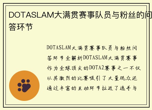 DOTASLAM大满贯赛事队员与粉丝的问答环节